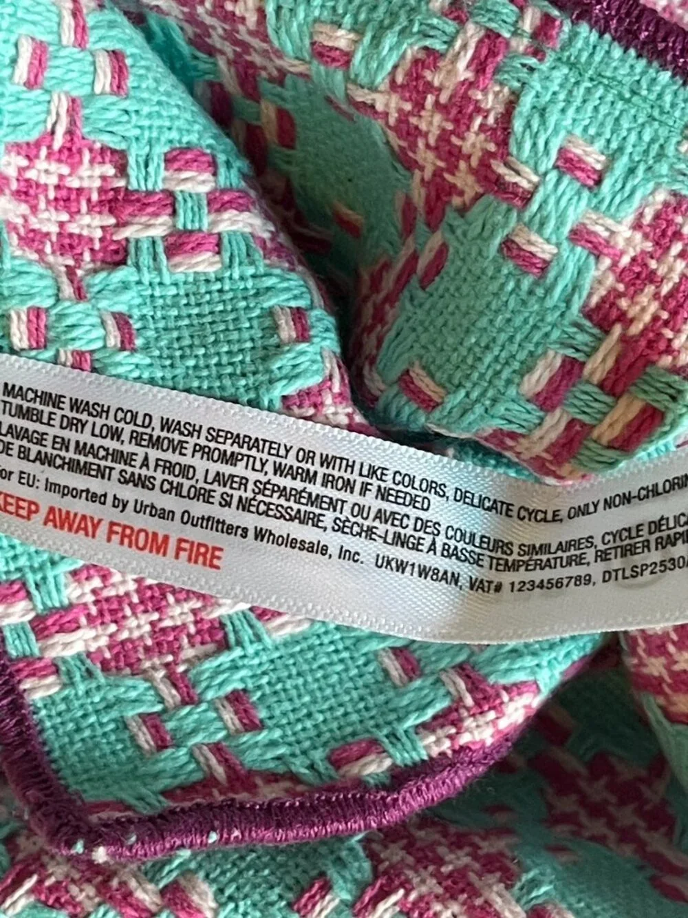 Anthropologie Aqua Pink Woven Geo Kitchen Towel -NEW - Theme: Textile Candy